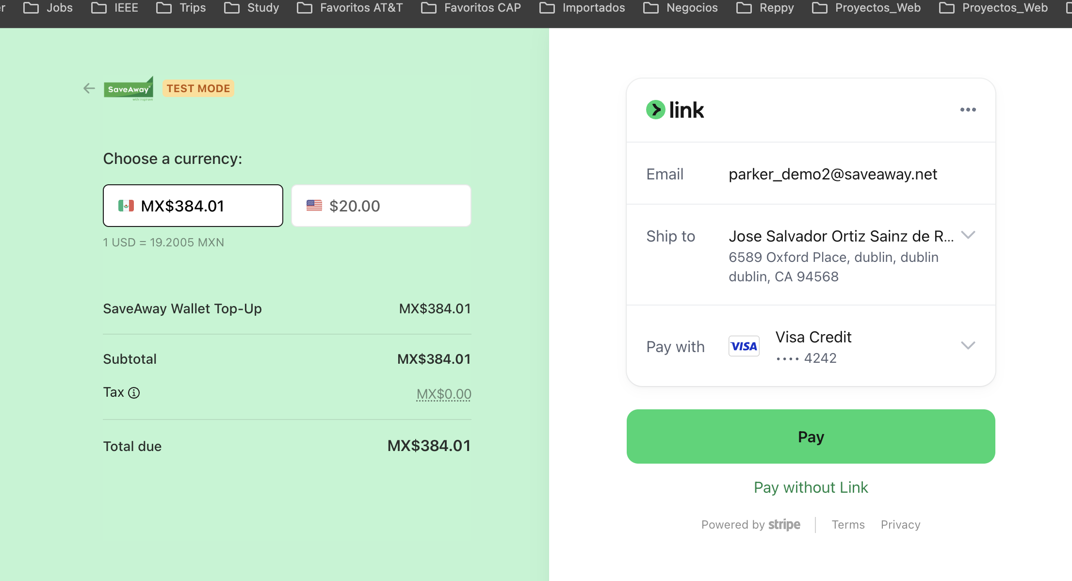 Stripe Checkout Wallet